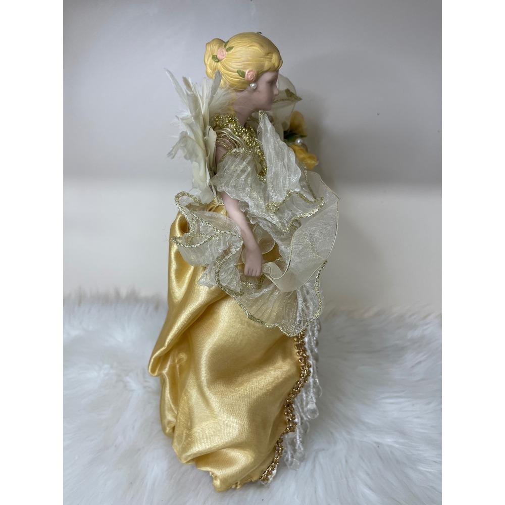Vintage Dillard's Trimmings‎ Porcelain Angel Tree Topper Gold Gown With Box - Picture 11 of 16